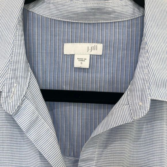 J.Jill Mixed Striped Button Down Tunic Blue White Colorblock 100% Cotton Small - Picture 2 of 5
